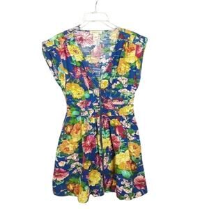 Arden B Zip Floral Pleated Flare Sleeveless Dress Small Blue Yellow